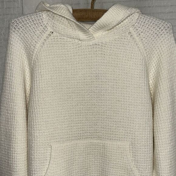 Aeropostale M Ivory Chunky Knit Hooded Sweater front Pocket - Picture 3 of 12